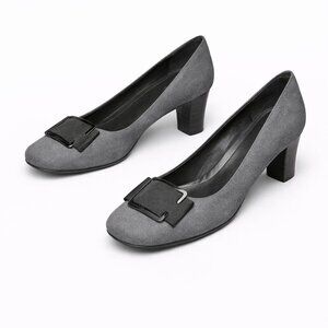ETIENNE AIGNER Clara Gray Fabric Black Bow Block Heels Pumps Shoes Size 8M